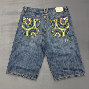 Vintage‎ Coogi Men's Jean Shorts Jorts 3D Crazy Y2K Embroidered Pockets Size 38